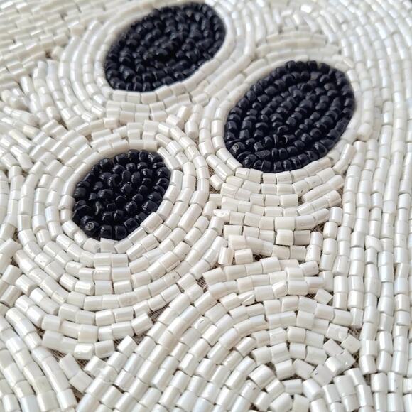 Tahari Checkered Halloween Ghost 14" Beaded Placemat Charger NEW - Picture 5 of 8